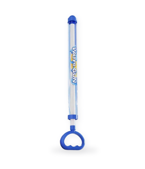 Pistolet à eau MagicSplasya bleu sur fond blanc, poignée arrondie et réservoir transparent