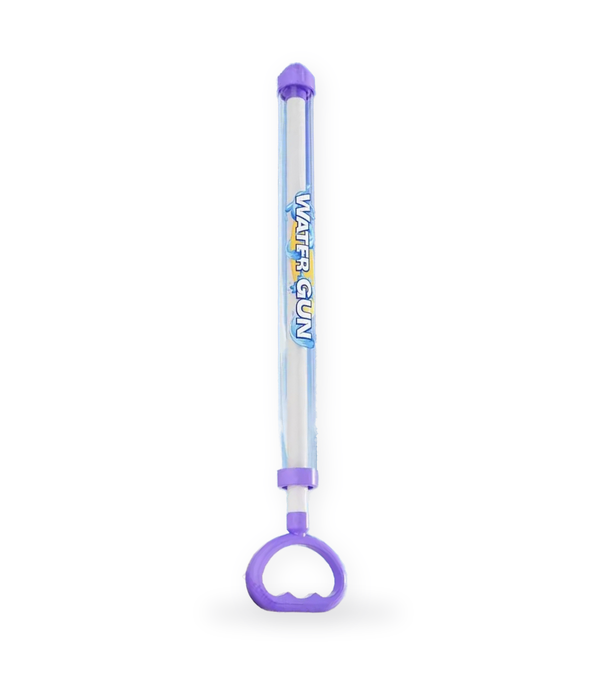Pistolet à eau MagicSplasya violet sur fond blanc, poignée arrondie et réservoir transparent